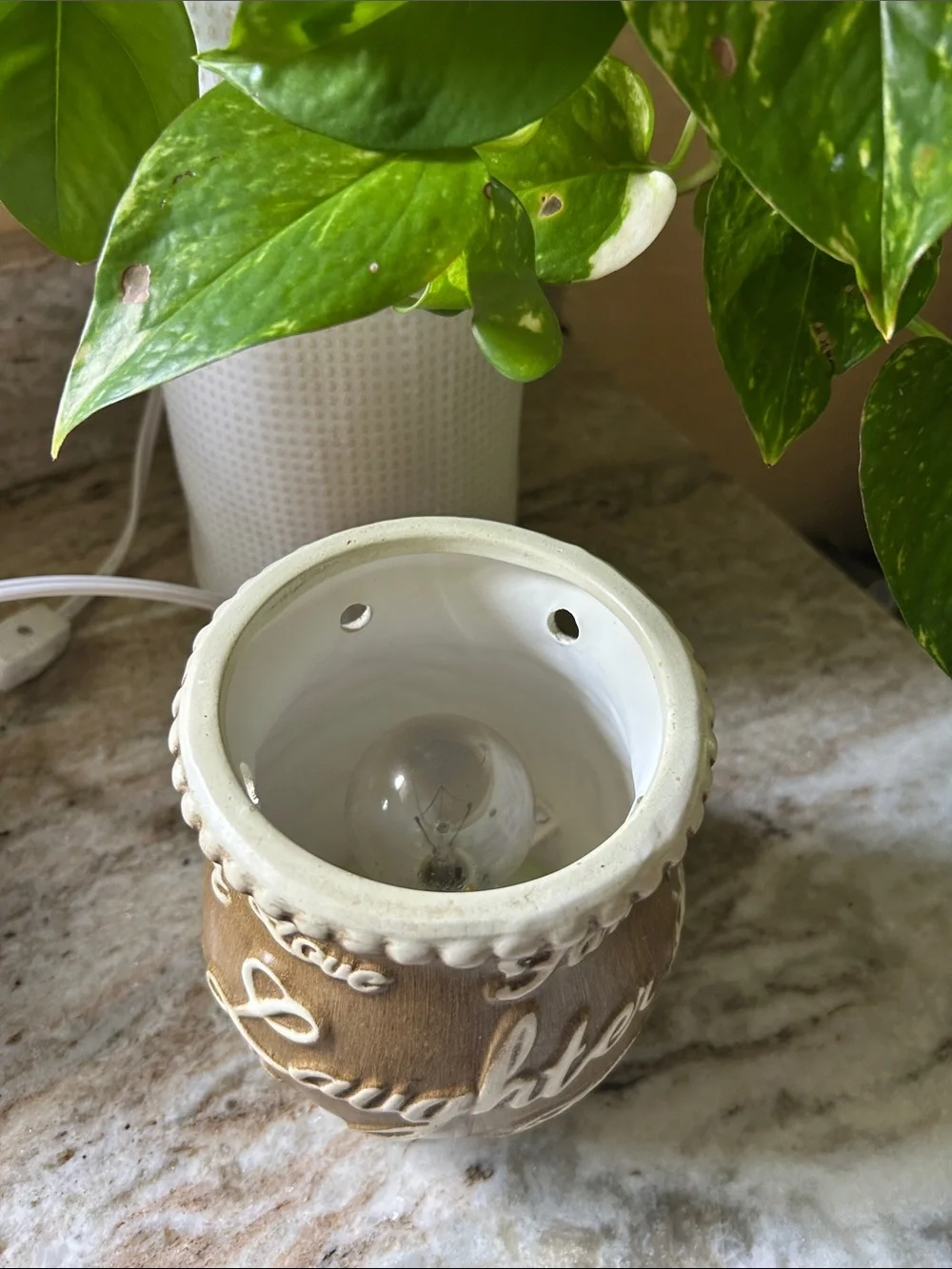 Rustic Brown 'Laugh Love' Ceramic Wax Warmer